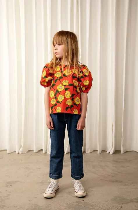 Детская хлопковая блузка Mini Rodini цвет оранжевый узор