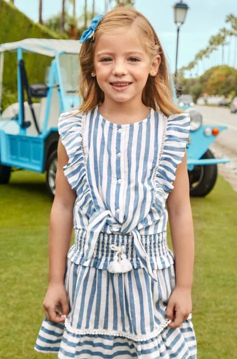 Детская хлопковая блузка Mayoral цвет синий узор