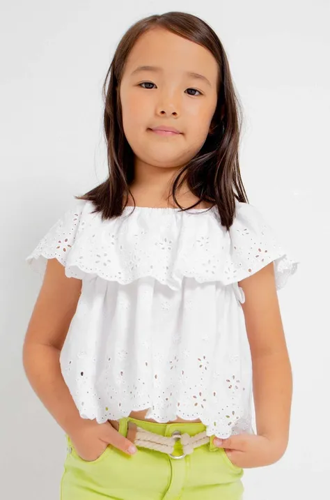 Dječja pamučna bluza Mayoral boja: bijela, glatka