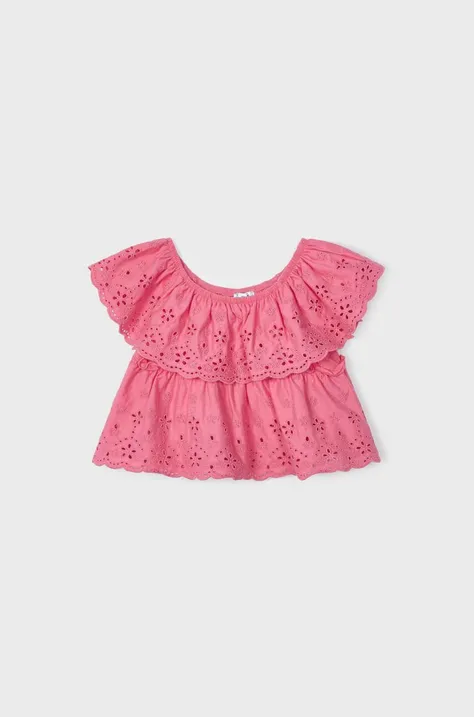 Детская хлопковая блузка Mayoral цвет розовый однотонная