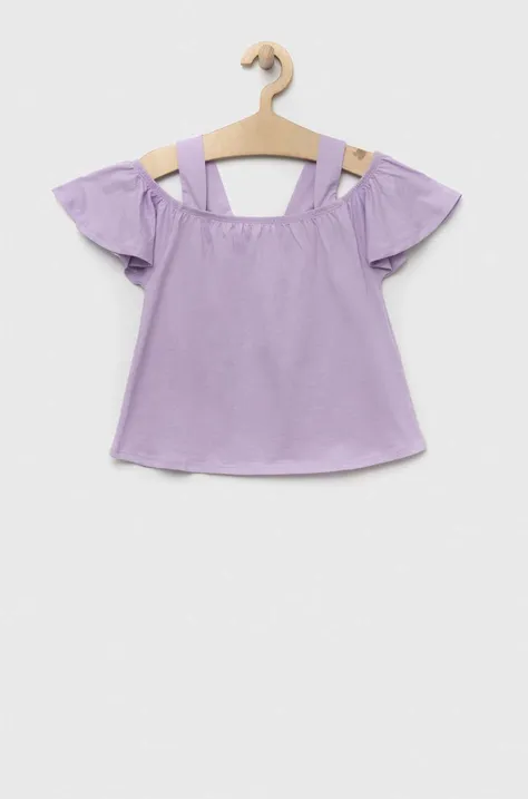Дитяча бавовняна блузка United Colors of Benetton колір фіолетовий однотонна