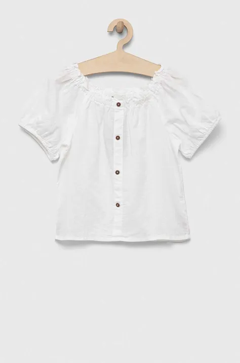 Dječja lanena bluza United Colors of Benetton boja: bijela, glatka