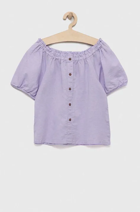 Дитяча льняна блузка United Colors of Benetton колір фіолетовий однотонна