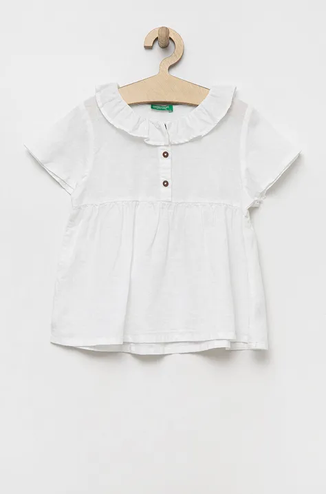 United Colors of Benetton bluzka lniana dziecięca kolor biały gładka
