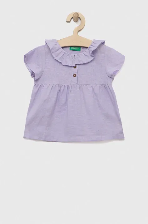 Παιδική λινή μπλούζα United Colors of Benetton χρώμα: μοβ