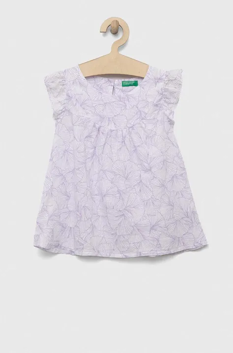 Детская льняная блузка United Colors of Benetton цвет фиолетовый узор