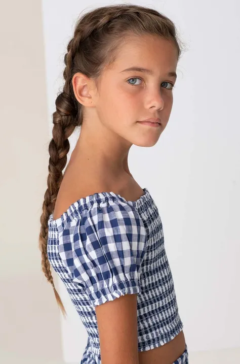Детска памучна блуза Mayoral в синьо с десен
