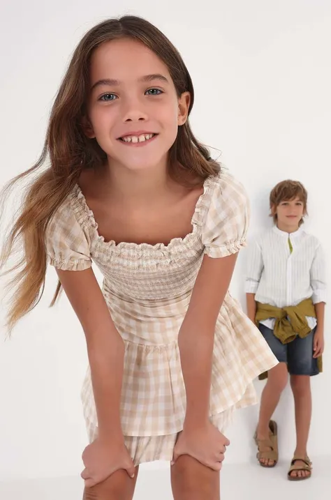 Детская хлопковая блузка Mayoral цвет бежевый узор