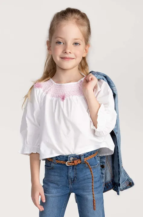 Дитяча бавовняна блузка Coccodrillo колір білий з аплікацією
