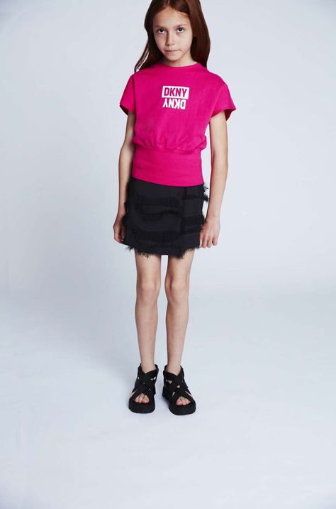 Детска памучна тениска Dkny в розово