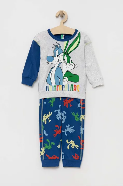 United Colors of Benetton piżama bawełniana dziecięca x Looney Tunes kolor niebieski wzorzysta