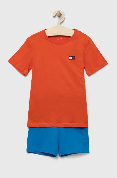Дитяча бавовняна піжама Tommy Hilfiger колір помаранчевий однотонна