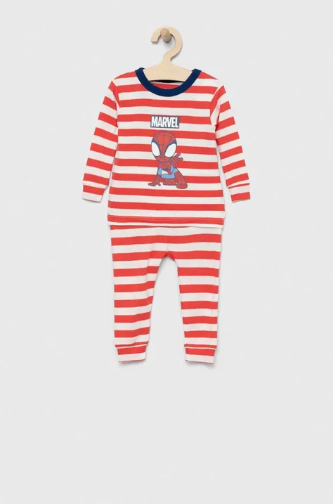 Детска памучна пижама GAP X Marvel в червено с десен