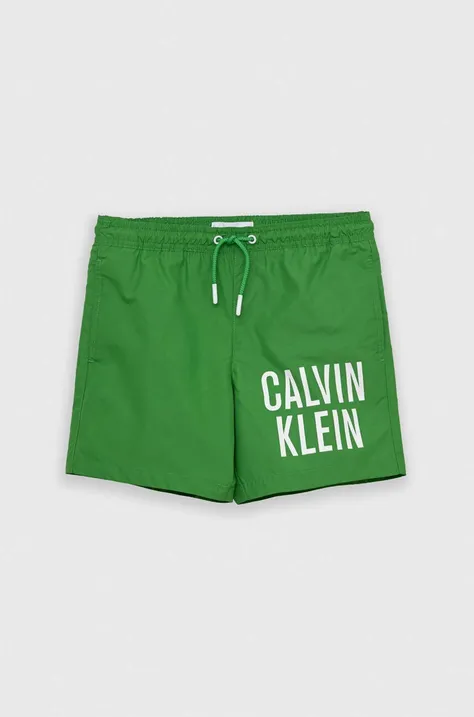 Otroške kopalne kratke hlače Calvin Klein Jeans zelena barva