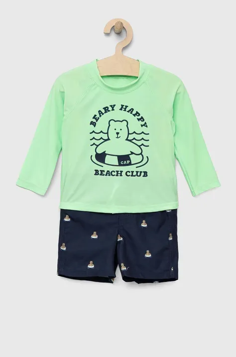 Otroški kopalni komplet - kratke hlače in majica GAP zelena barva