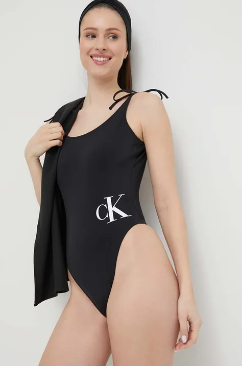 Jednodijelni kupaći kostim Calvin Klein boja: crna, mekane košarice