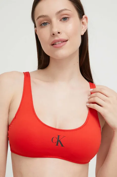 Calvin Klein sutien de baie culoarea rosu, cupa usor rigidizata
