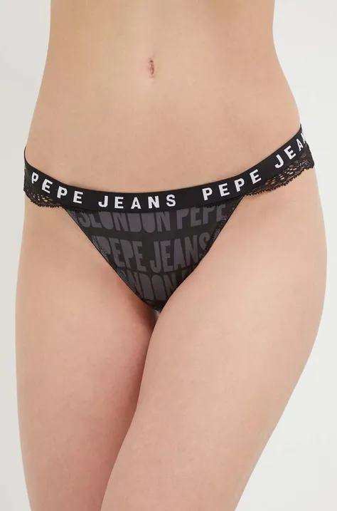 Pepe Jeans stringi kolor czarny z koronki