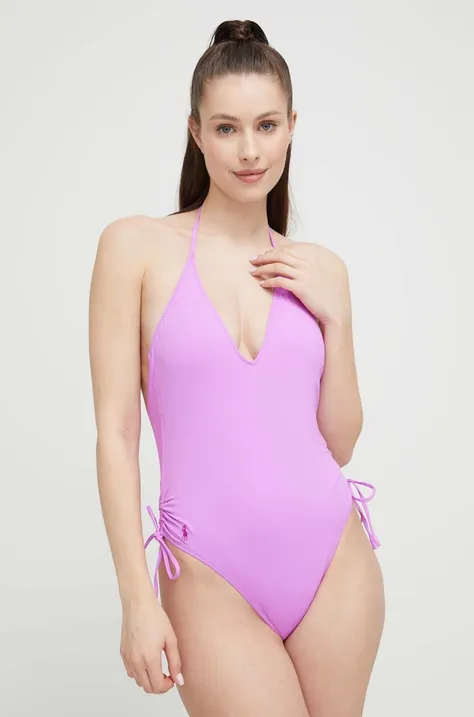 Polo Ralph Lauren jednoczęściowy strój kąpielowy kolor fioletowy lekko usztywniona miseczka