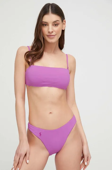 Polo Ralph Lauren biustonosz kąpielowy kolor fioletowy lekko usztywniona miseczka