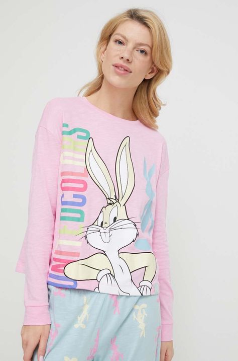 Памучно горнище на пижама с дълги ръкави United Colors of Benetton x Looney Tunes