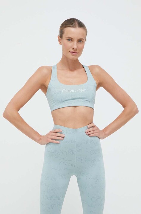 Спортивный бюстгальтер Calvin Klein Performance Essentials цвет бирюзовый узорный