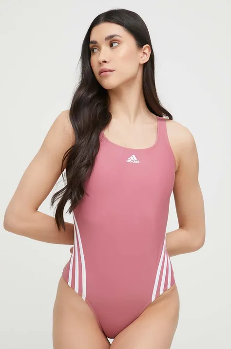 Суцільний купальник adidas Performance 3-Stripes колір рожевий м'яка чашечка
