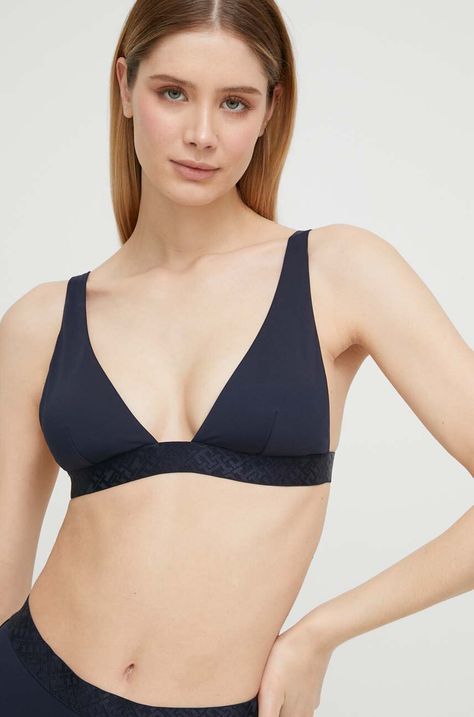 Tommy Hilfiger biustonosz kąpielowy kolor granatowy lekko usztywniona miseczka