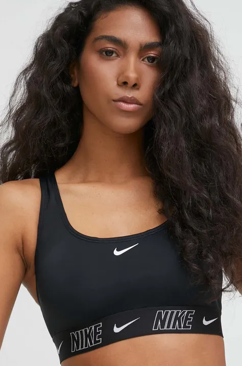 Nike biustonosz kąpielowy Logo Tape kolor czarny lekko usztywniona miseczka