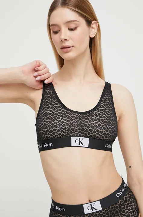 Podprsenka Calvin Klein Underwear čierna farba, čipkovaný, jednofarebný