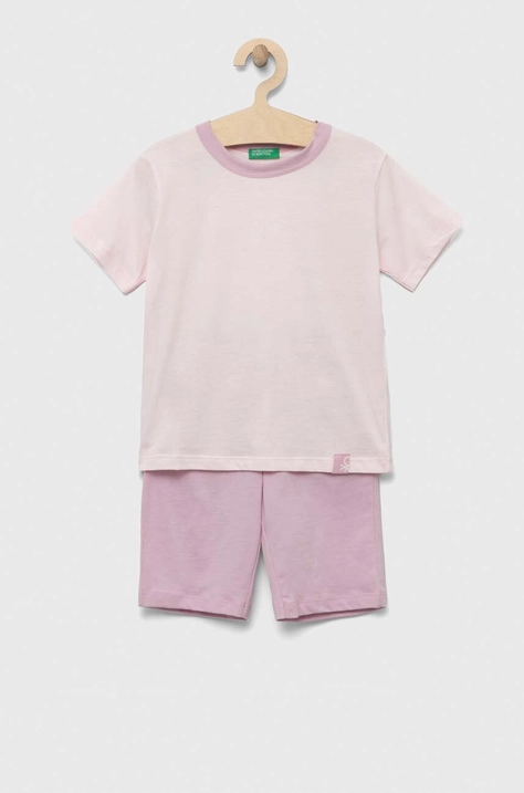 United Colors of Benetton pijamale de bumbac pentru copii culoarea roz, neted