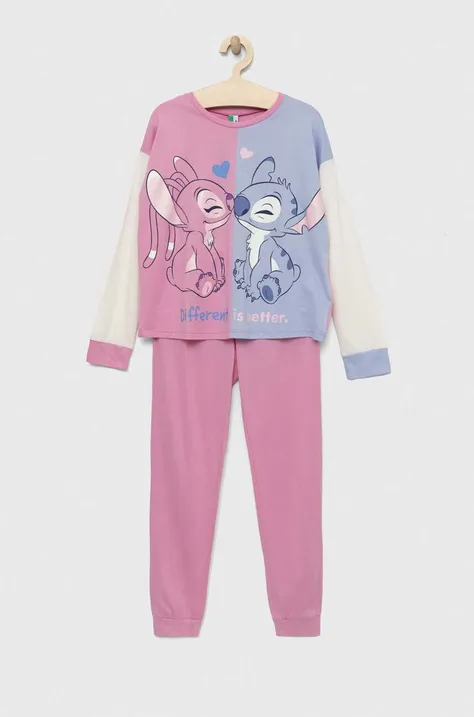 Otroška pižama United Colors of Benetton x Disney roza barva