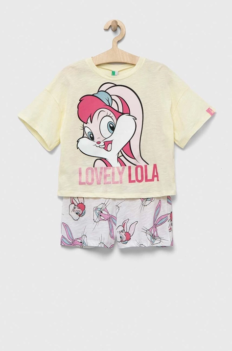 Dětské bavlněné pyžamo United Colors of Benetton x Looney Tunes žlutá barva, s potiskem