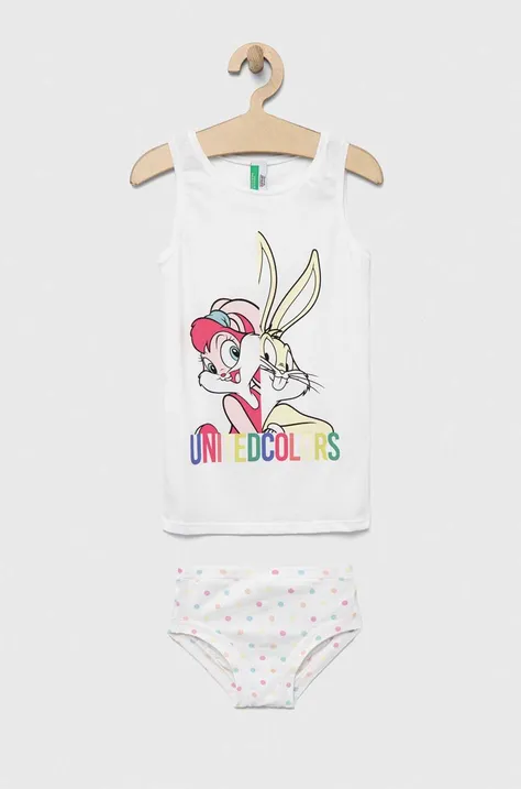 Otroška pižama United Colors of Benetton x Looney Tunes bela barva