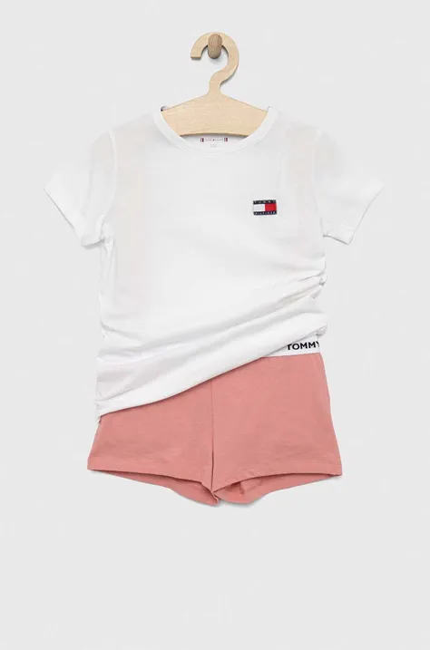 Παιδικές βαμβακερές πιτζάμες Tommy Hilfiger χρώμα: ροζ