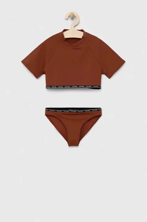 Calvin Klein Jeans dwuczęściowy strój kąpielowy dziecięcy kolor brązowy