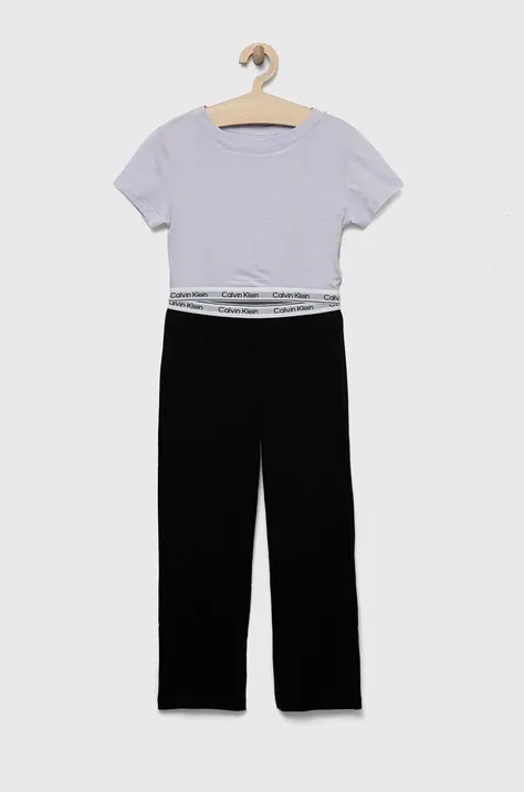 Дитяча бавовняна піжама Calvin Klein Underwear колір фіолетовий однотонна