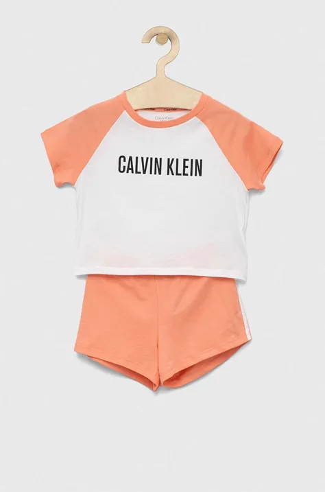 Детская хлопковая пижама Calvin Klein Underwear цвет оранжевый узор
