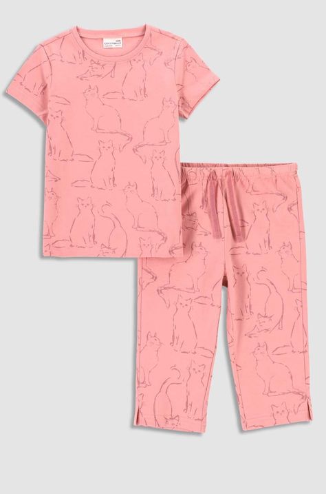Детска памучна пижама Coccodrillo в розово с десен