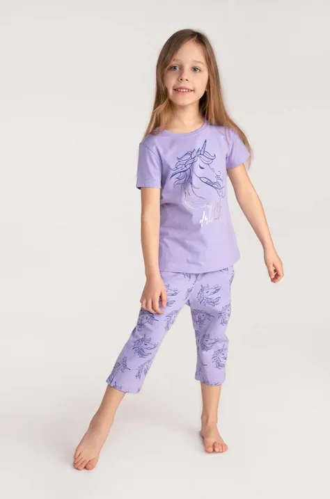 Coccodrillo pijamale de bumbac pentru copii culoarea violet, modelator