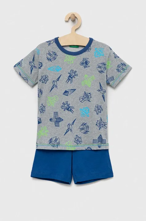 United Colors of Benetton piżama bawełniana dziecięca kolor granatowy wzorzysta