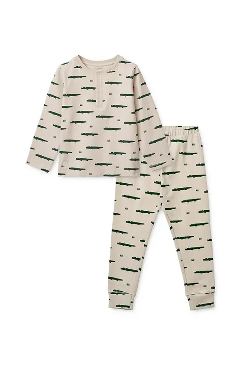 Dječja pamučna pidžama Liewood boja: bež, s uzorkom