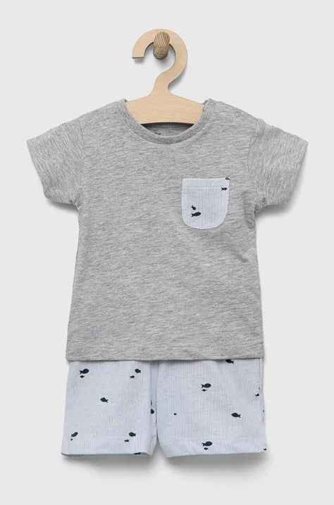 Otroška bombažna pižama zippy siva barva