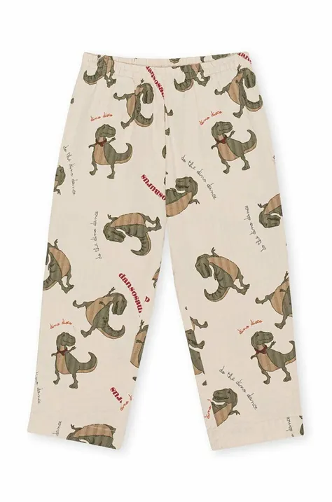 Konges Sløjd spodnie piżamowe dziecięce kolor beżowy wzorzysta