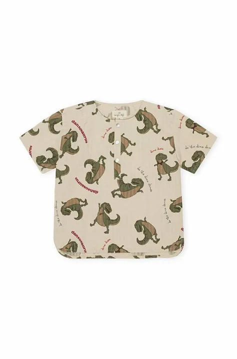 Detské pyžamové tričko Konges Sløjd béžová farba, jednofarebná