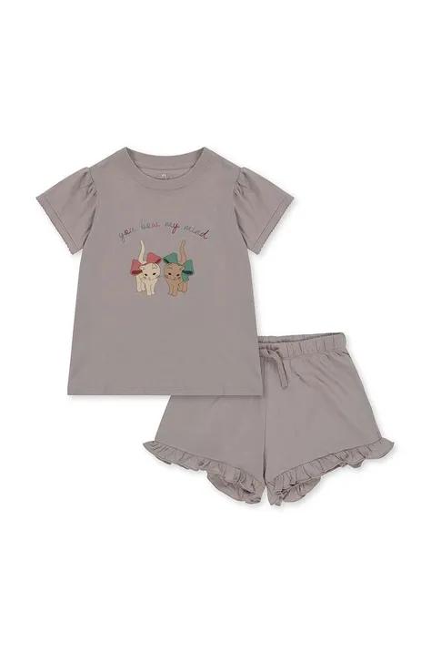 Detské bavlnené pyžamo Konges Sløjd šedá farba, s potlačou