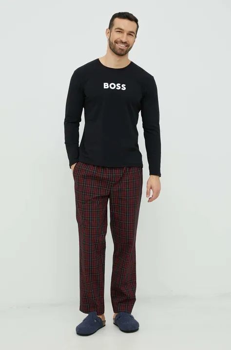 Pidžama BOSS za muškarce, boja: crna, s uzorkom