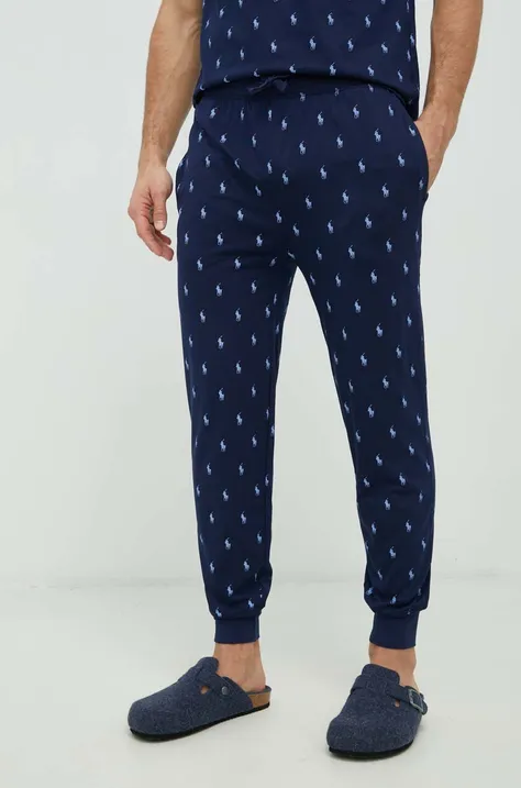 Bombažne pižama hlače Polo Ralph Lauren mornarsko modra barva
