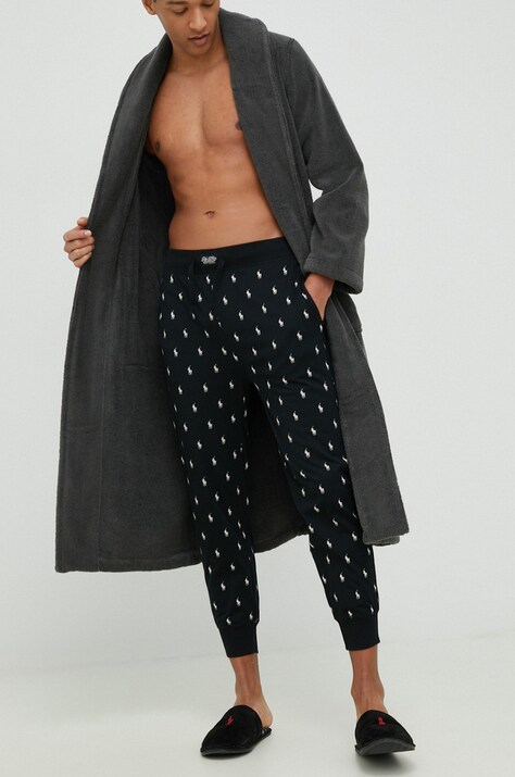 Polo Ralph Lauren pantaloni pijama bumbac culoarea negru, cu model 714899500