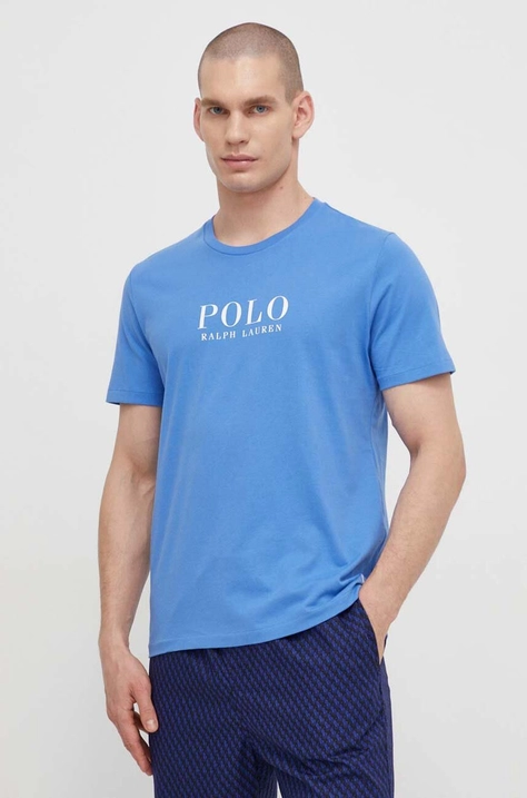 Polo Ralph Lauren t-shirt piżamowy bawełniany kolor niebieski z nadrukiem